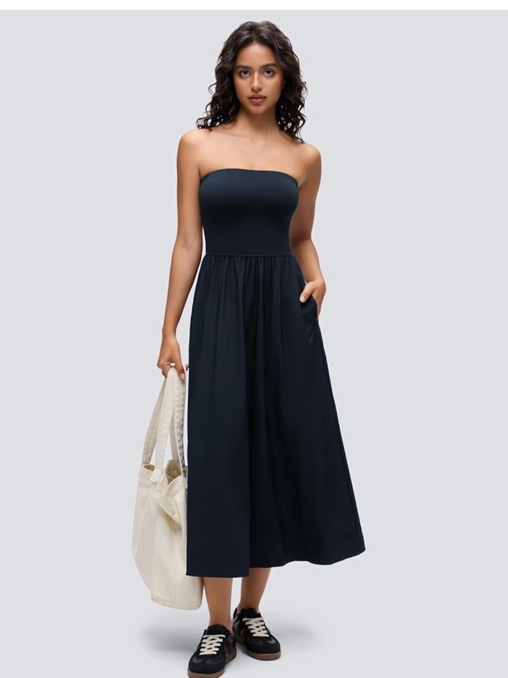 CRZ YOGA Strapless Navy Midi Dress